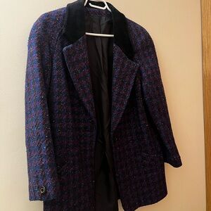 Vintage Purple plaid blazer with Black Collar